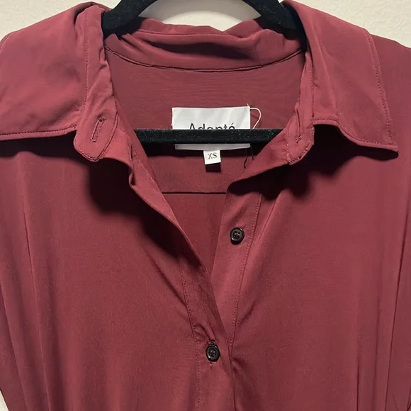 ADAPTE (NWT) Jamie Button Up Long Sleeve Mini Dress, Burgundy, Size XS - Picture 6 of 13